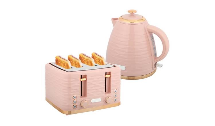 HOMCOM Kettle and 4 Slice Toaster Set with 7 Browning Controls - Light Pink