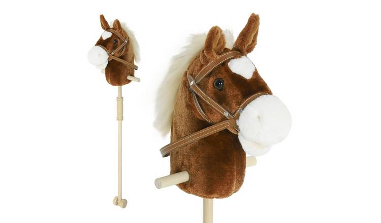 AIYAPLAY Wooden Stick Horse with Wheels Sounds and Grip Handle - Brown