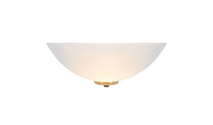 Happy Homewares Antique Brass Flush with Opal Swirl Glass Wall Light - 30.5cm