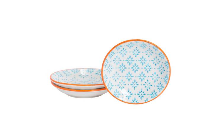 Nicola Spring Hand-Printed Sauce Dishes - 10cm - Blue - Pack of 3