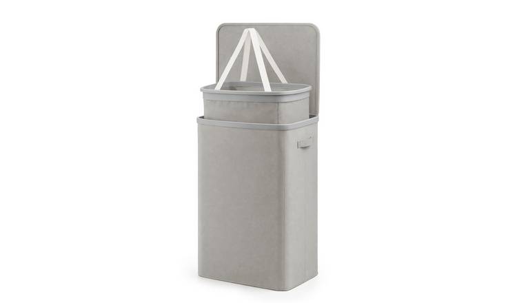 Keplin 90L Collapsible Fabric Lidded Single Laundry Basket - Grey