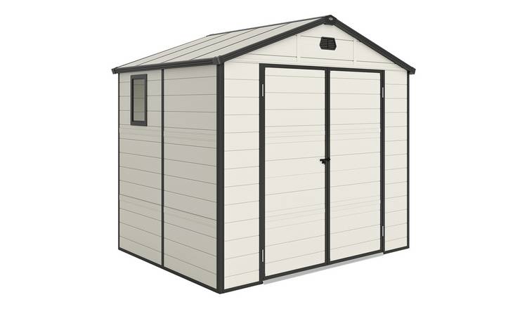 Outsunny Plastic Vented Lockable Apex Roof Garden Shed – Cream White