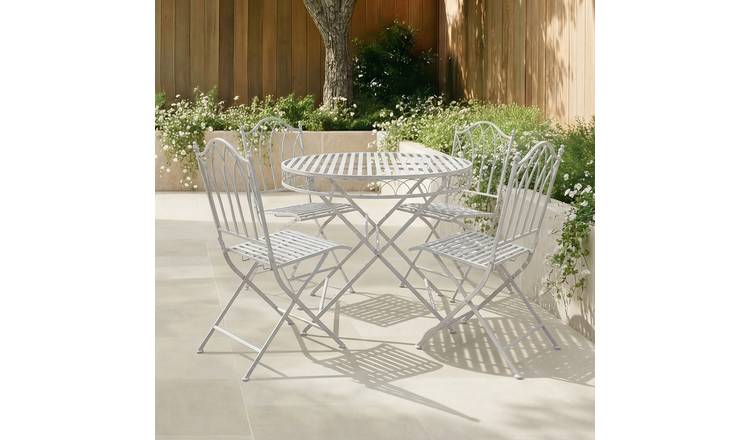 Charles Bentley Rustic Decorative 4 Seater Metal Bistro Set - Grey