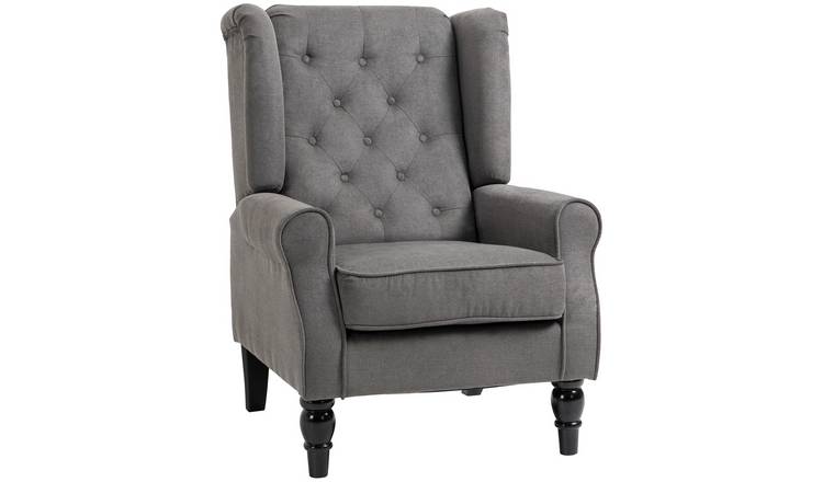 HOMCOM Wooden Button Tufted Snow Flannel Armchair for Living Room - Dark Grey
