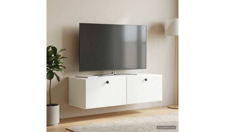 Walplus Wood Wall Mounted TV Cabinet Wall-Mounted - White - 98 x 41 x 30 cm