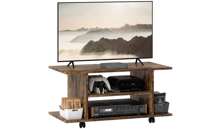 HOMCOM TV Unit Stand with Storage Shelves – Rustic Brown