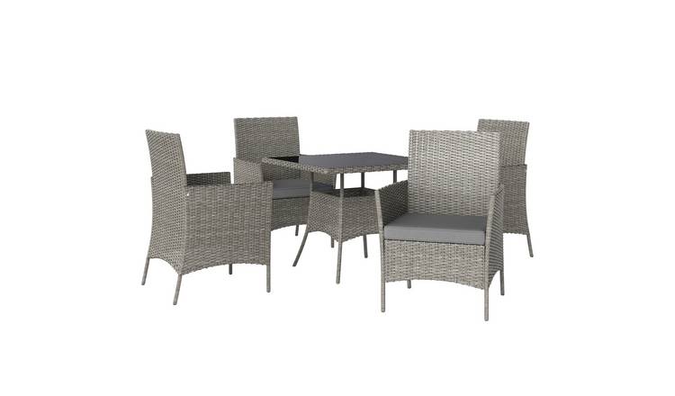 Outsunny 4 Seater Rattan Dining Set with Cushions - Light Grey