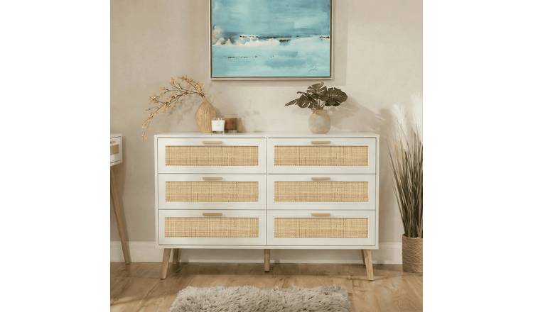 Home Source Astbury Rattan 3+3 Chest of Drawers - White