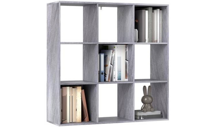 HOMCOM 3 Tier Modern Freestanding 9 Cube Storage Bookcase - Grey