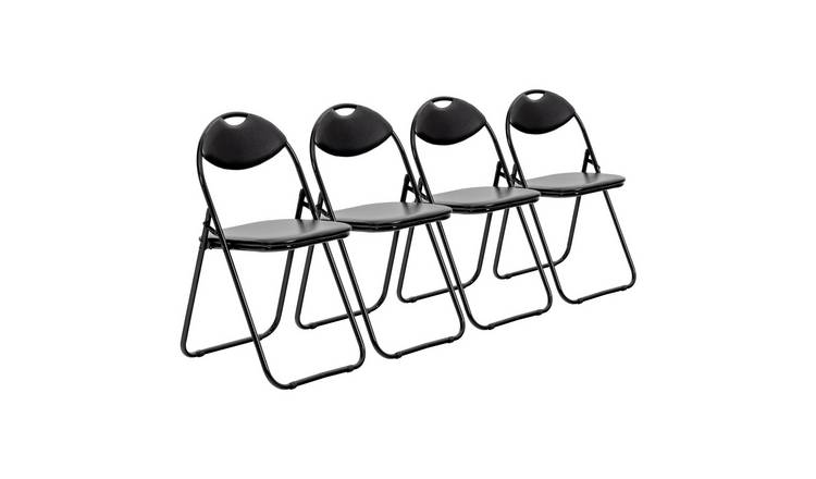 Harbour Housewares Padded Folding Chairs - Black/Black - Pack of 4