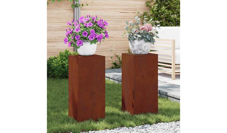 Walplus Pack of 2 Steel Plant Stand - Rusty - 24 x 24 x 55 cm