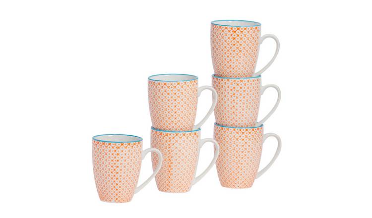 Nicola Spring Nicola Spring Hand-Printed Mug - 330ml - Orange - Pack of 6
