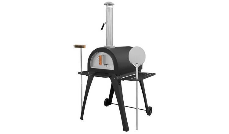 Dellonda Outdoor Wood-Fired Pizza Oven/Smoker with Side Shelves & Stand