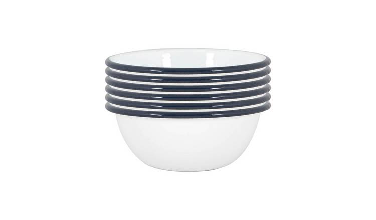Argon Tableware White Enamel Bowls - Navy - Pack of 6