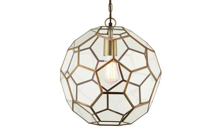 Loops Direct 37cm Diameter Steel and Glass Pendant Light - Antique Brass