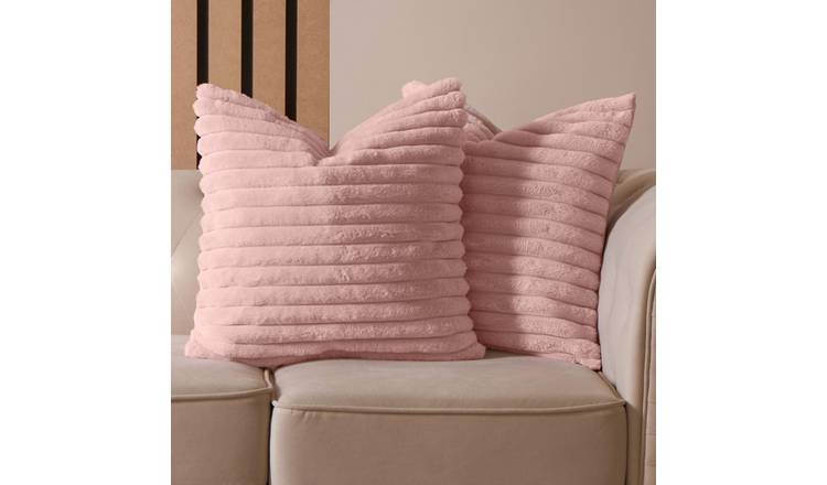 OHS 2 Pack Faux Fur Thick Rib Cushion Covers 45 x 45cm - Blush