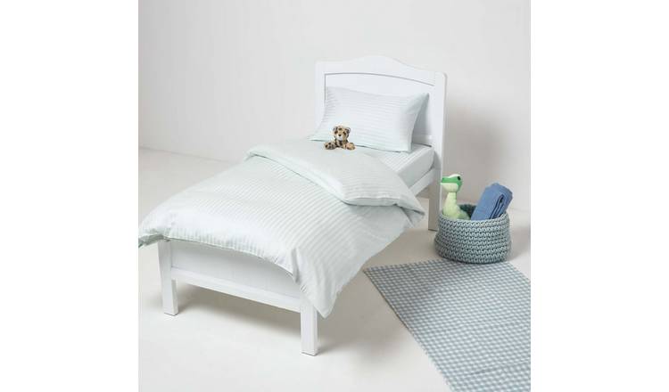 Homescapes Egyptian Cotton Satin Stripe Cot Bed Duvet Cover Set - Blue
