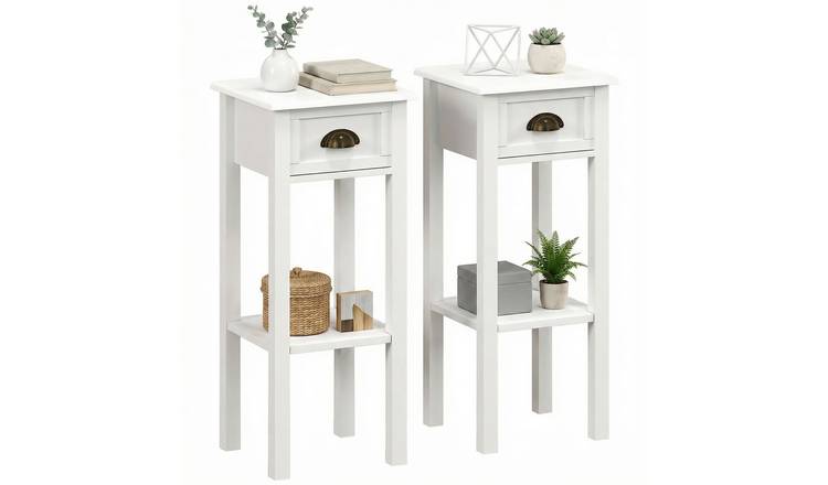HOMCOM Set of 2 Narrow Bedside Tables with Drawer and Shelf - White