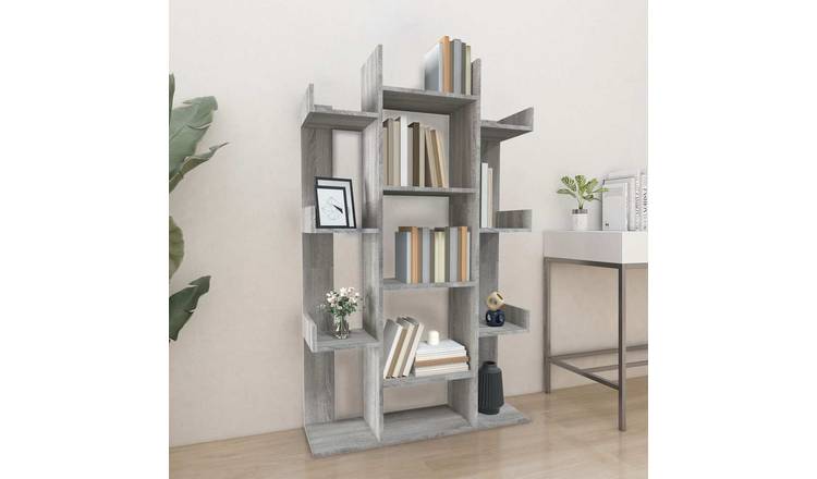 Walplus Engineered Wood Book Cabinet - Grey and Oak - 86 x 25.5 x 140 cm