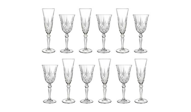 RCR Crystal 12 Piece Melodia White Wine Glasses & Champagne Flutes Set