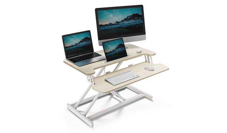 Vonhaus Height Adjustable Home Office Standing Desk Converter - Light Wood