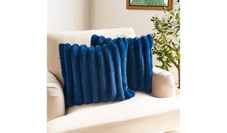 OHS 2 Pack Jumbo Faux Fur Rib Cushion Covers 45 x 45cm - Navy