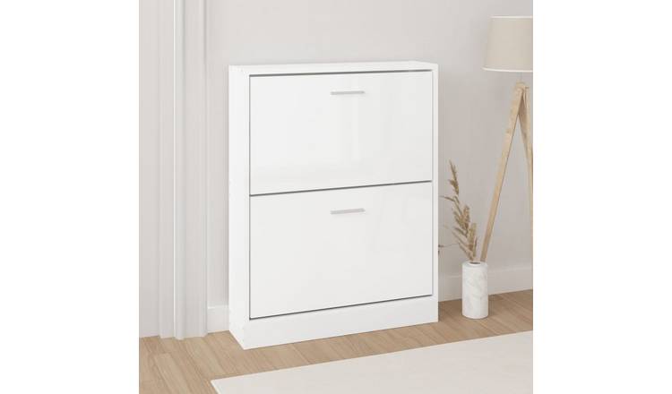 Walplus Engineered Wood Shoe Cabinet - High Gloss White - 59 x 17 x 81 cm