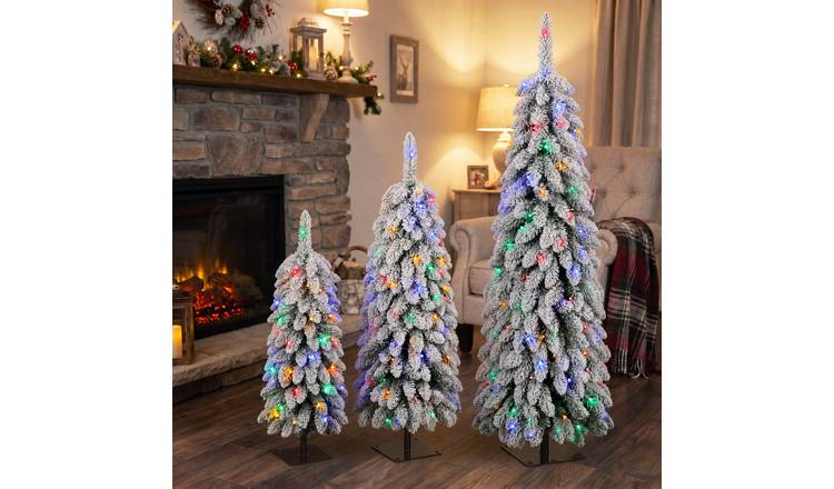 HOMCOM Set of 3 Artificial Christmas Trees with PVC Tips - Green White