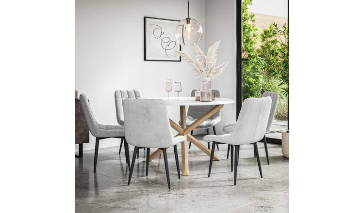 Furniture Online Malvern Nova Marble Top Dining Table & 6 Grey Chairs