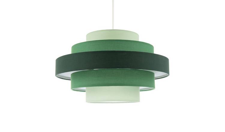 Happy Homewares Green Round Triple Tier Cotton Fabric Pendant Shade - 35cm