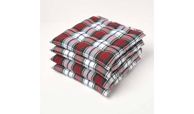 Homescapes Pack of 4 Macduff Tartan Seat Pad with Button Straps