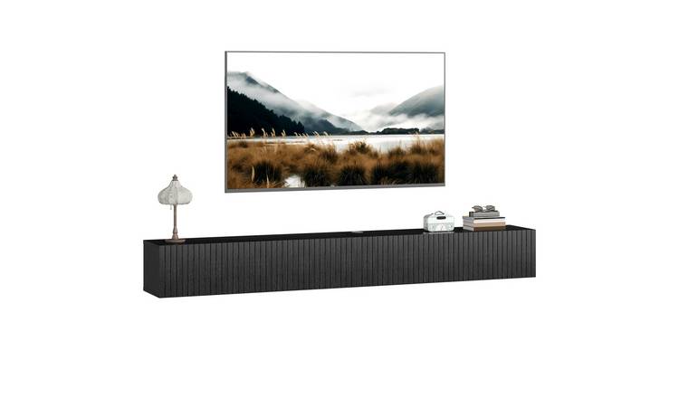 HOMCOM Fluted Flip-Down Doors Wall Mount TV Stand Cabinet - Black
