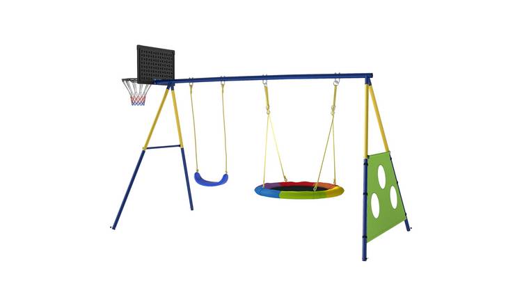 AIYAPLAY 4 in 1 Metal Kids Swing Set with Saucer Swing - Multicolour