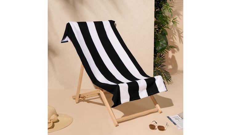 OHS Vertical Stripe Microfibre Beach Towel - Black