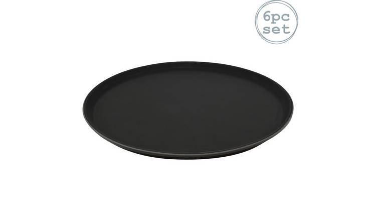 Argon Tableware Round Non-Slip Serving Trays - Black - Pack of 6