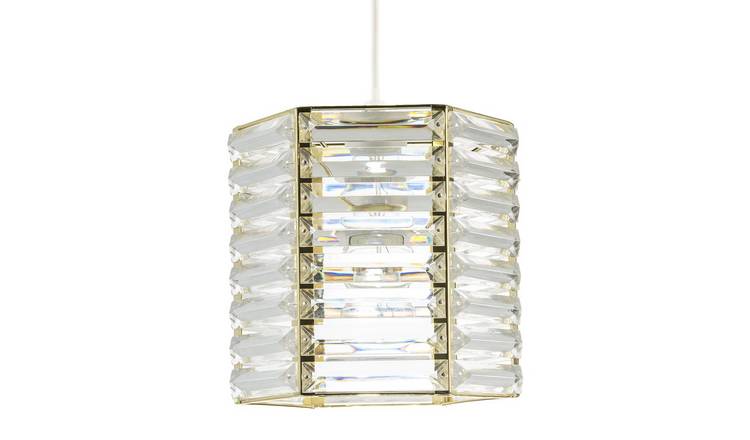 Happy Homewares Hexagonal Polished Gold with Clear Acrylic Pendant Shade - 20cm