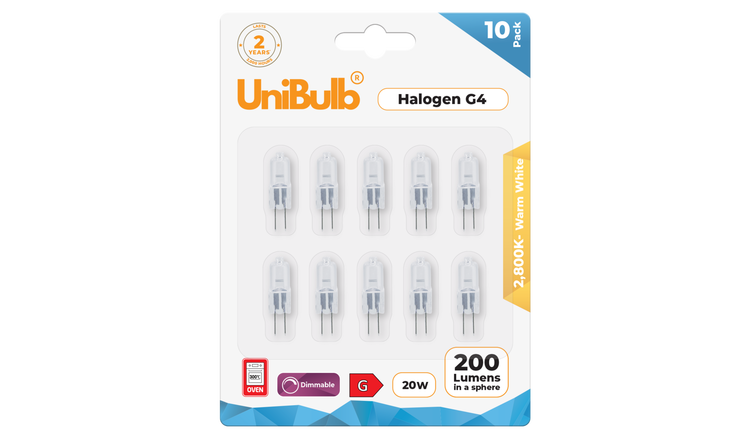UniBulb 20W Halogen Dimmable Capsule G4 Light Bulb - Pack of 10