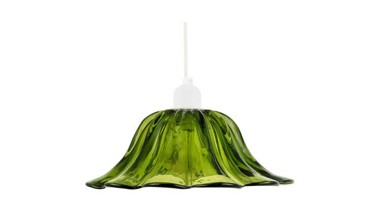 Happy Homewares Green Scallop Moulded Glass in Deep Forest Pendant Shade - 26cm
