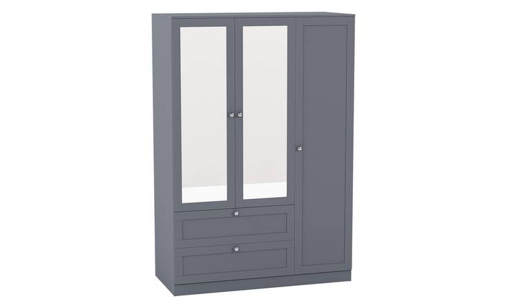 Vida Designs Altino 3 Door 2 Drawer Mirrored Wardrobe - Grey
