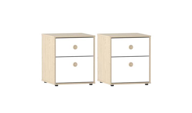 Junior Vida Neptune 2 Drawer Bedside Table Set of 2 - White & Oak
