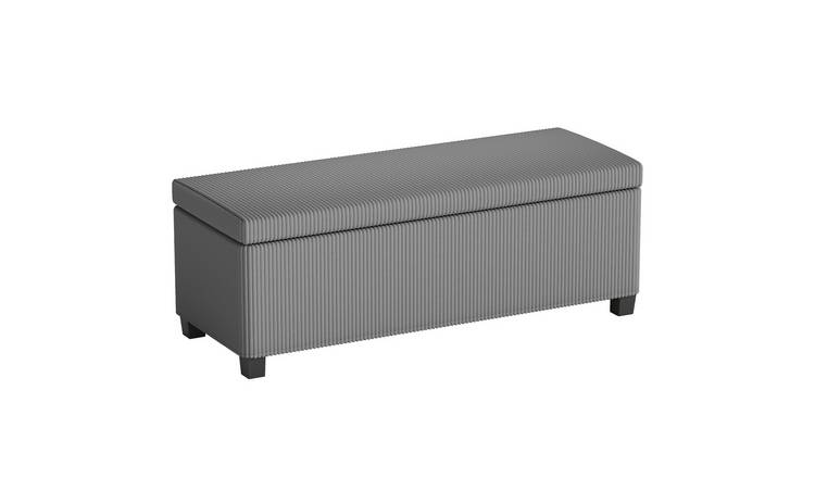 HOMCOM Corduroy Storage Chest Box with Wooden Legs - Grey