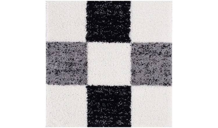 The Rugs Grey Myshaggy Checkered Shaggy Square Rug - 120 x 120cm