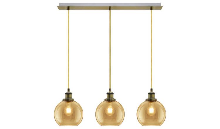 Energy Light Bulbs 3 Light Gold Glass Ceiling Pendant Light -Antique Brass