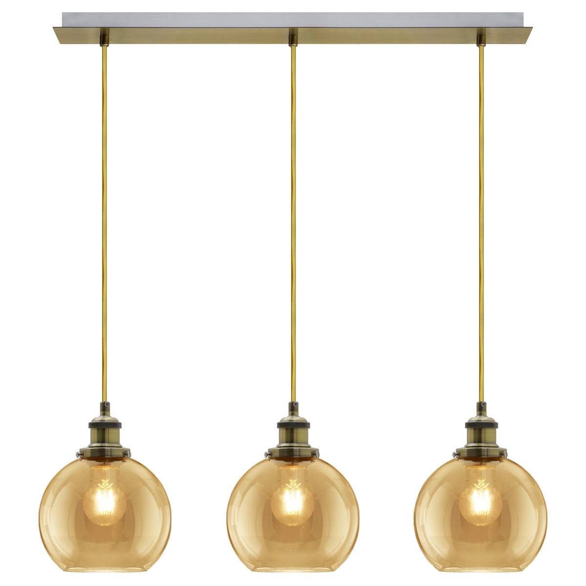 Energy Light Bulbs 3 Light Gold Glass Ceiling Pendant Light -Antique Brass - Image 1