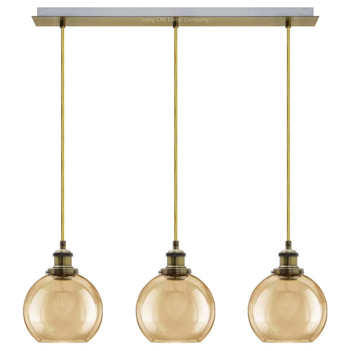 Energy Light Bulbs 3 Light Gold Glass Ceiling Pendant Light -Antique Brass - Image 3
