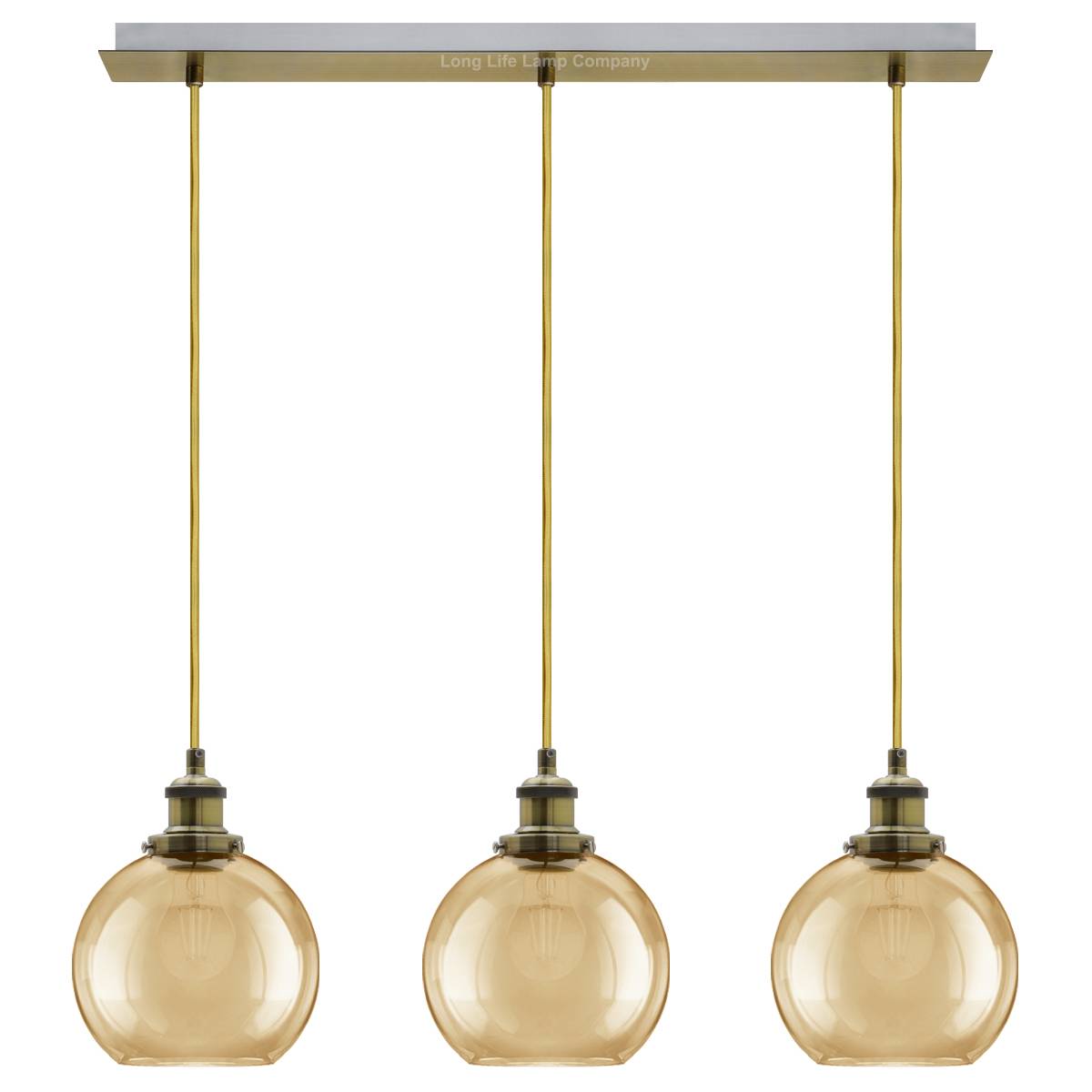 Energy Light Bulbs 3 Light Gold Glass Ceiling Pendant Light -Antique Brass - Image 3