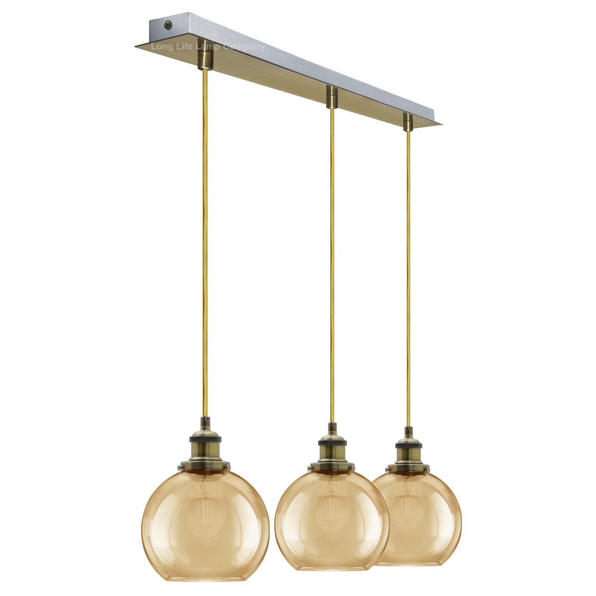 Energy Light Bulbs 3 Light Gold Glass Ceiling Pendant Light -Antique Brass - Image 4