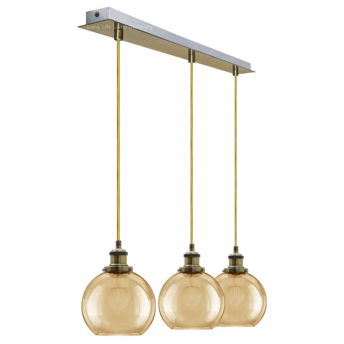 Energy Light Bulbs 3 Light Gold Glass Ceiling Pendant Light -Antique Brass - Image 4