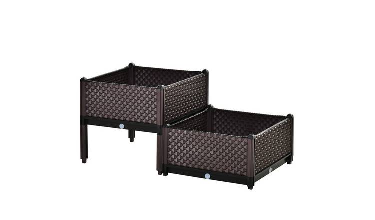 Outsunny 2 pcs Plastic Raised Garden Beds - Brown