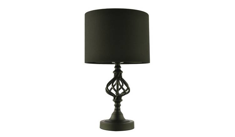 Happy Homewares Twist Metal in Matte Black with Black Drum Table Lamp - 25cm
